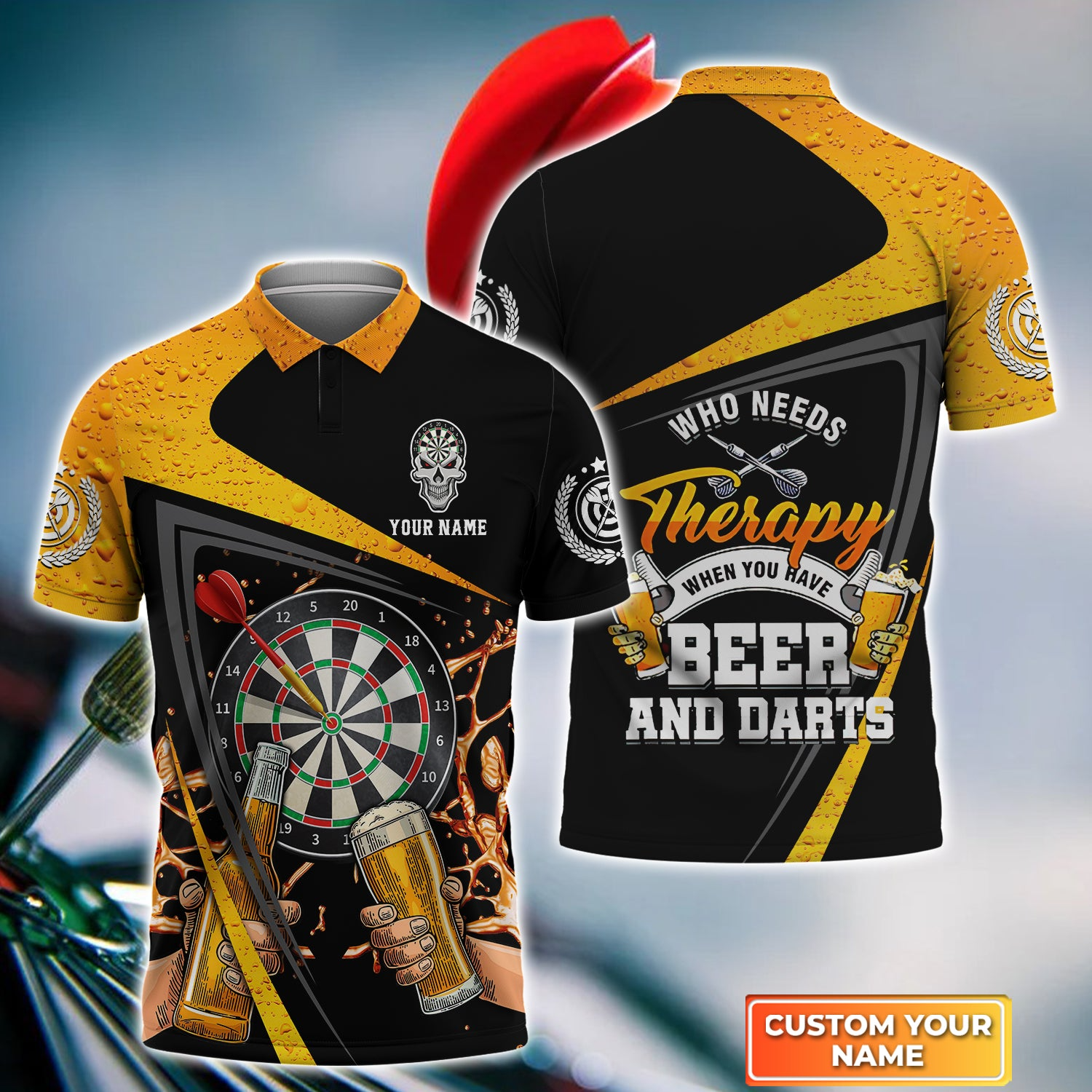 Customized Darts Polo Shirt - Personalized Darts & Beer Who Needs Therapy When You Have beer And Darts Polo Shirt For Darts Lovers