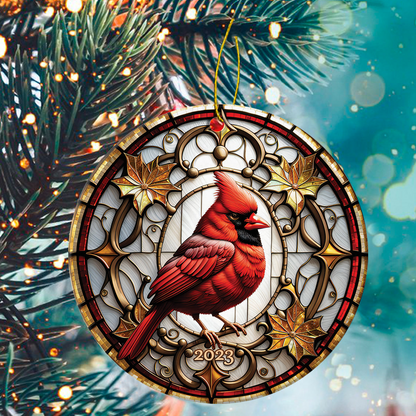 Cardinal Ceramic Christmas Ornament - Red Cardinal Art Circle Ceramic Ornament, Perfect Gift For Christian, Holiday Decor