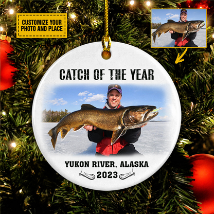 Personalized Fishing Ceramic Christmas Ornament - Custom Photo Catch Of The Year Ceramic Ornament, Gift For Fishing Lover, Holiday Decor