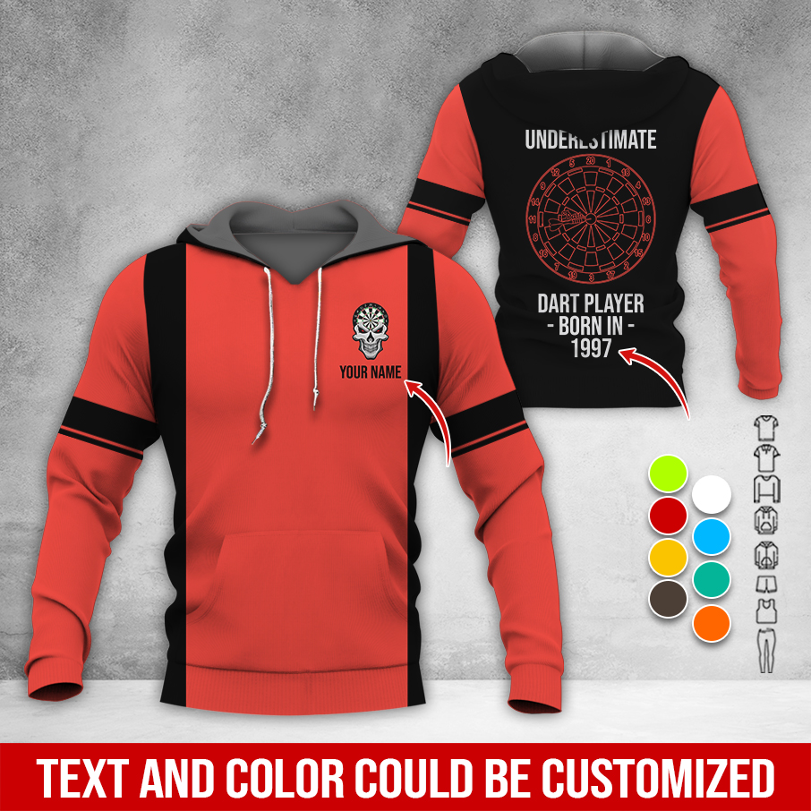 Personalized Name & Year Darts Premium Hoodie, Never Underestimate Darts Player Hoodie, Perfect Gift For Darts Lovers, Darts Player