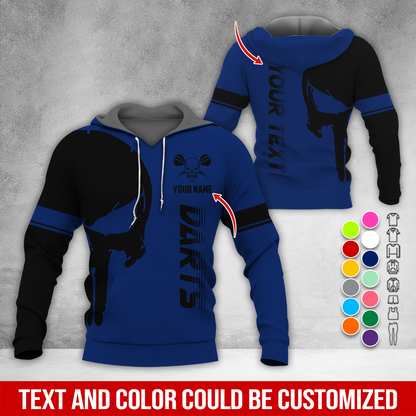 Customized Name & Text Darts Skull Premium Hoodie, Skull & Darts Pattern Hoodie, Perfect Gift For Darts Lovers, Friend, Family