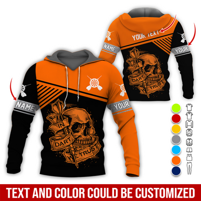 Customized Name & Text Darts Skull Premium Hoodie, In Darts We Trust Skull Pattern Hoodie, Perfect Gift For Darts Lovers, Darts Player