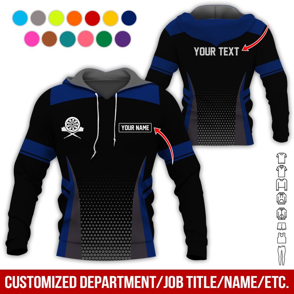 Customized Name & Text Darts Premium Hoodie, Grey Spot Pattern Darts Black Hoodie, Perfect Gift For Darts Lovers, Darts Player