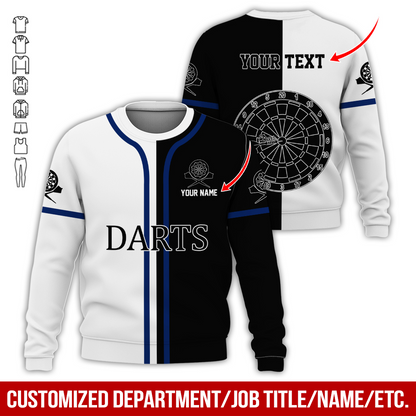 Customized Darts Sweatshirt, Personalized Name & Text Darts Sweatshirt, Black & White Sweatshirt, Perfect Gift For Darts Lovers, Darts Player