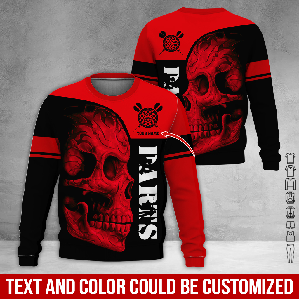 Customized Darts Sweatshirt, Skull Pattern Sweatshirt For Men & Women, Perfect Gift For Darts Lovers, Friend, Family