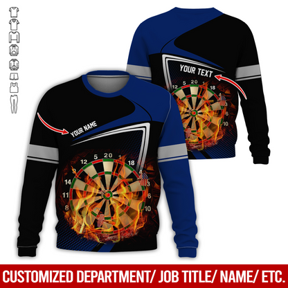 Customized Darts Sweatshirt, Flaming Dartboards Pattern Black & White Sweatshirt For Men & Women, Perfect Gift For Darts Lovers, Friend, Family