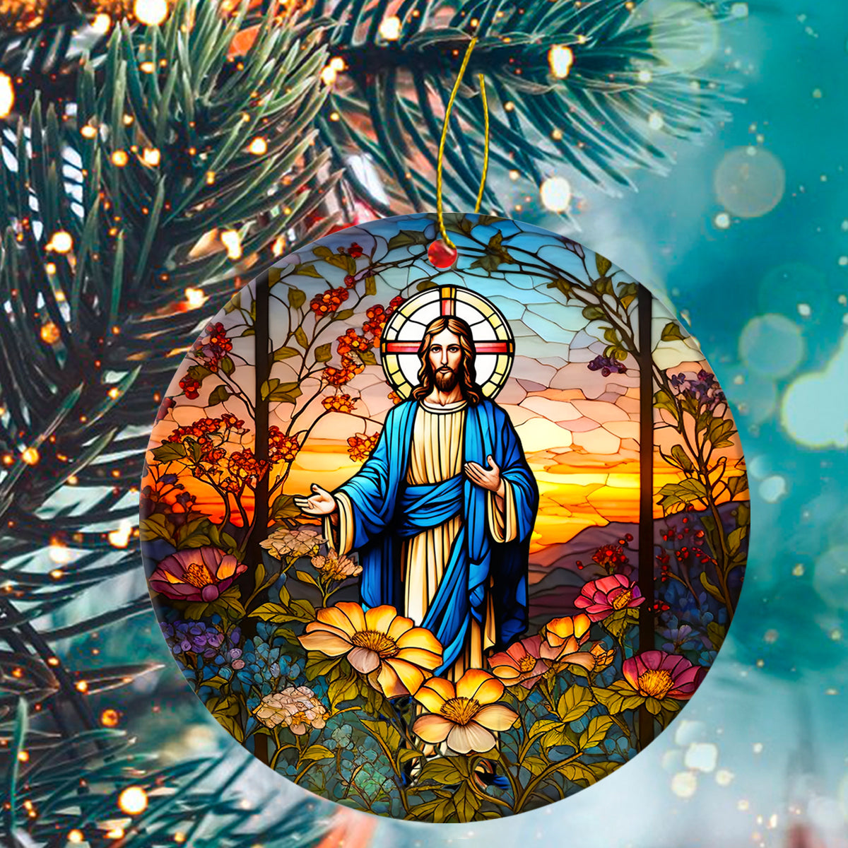 Jesus Ceramic Christmas Ornament - The Resurrected Jesus Circle Ceramic Ornament, Perfect Gift For Christian, God Faith Believers