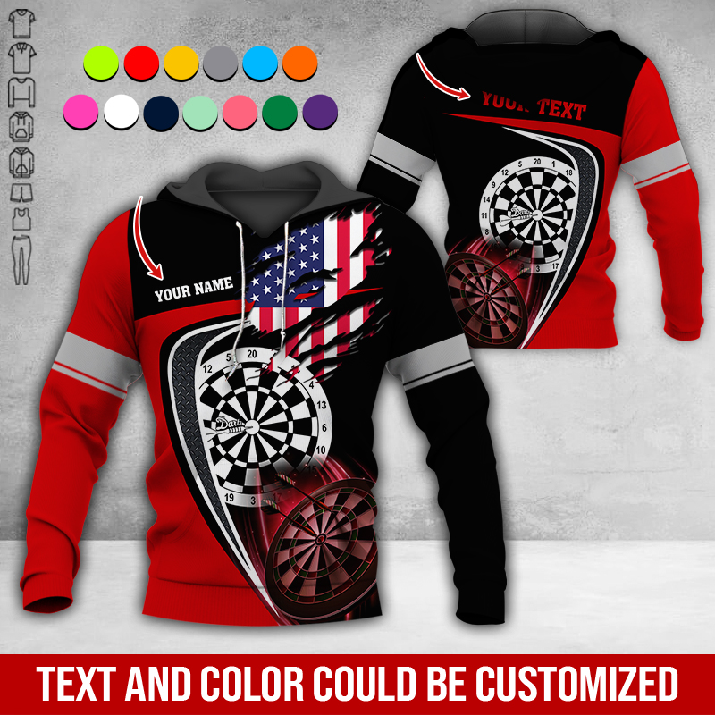 Customized American Flag Darts Premium Hoodie, Personalized Name & Text Darts Premium Hoodie, Perfect Gift For Darts Lovers, Friend, Family
