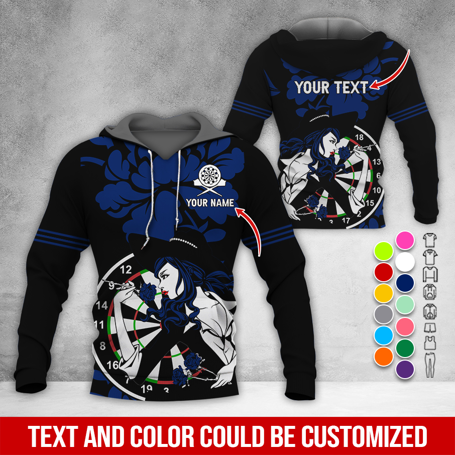 Customized Name & Text Darts Rose Premium Hoodie, Darts & Rose Girl Hoodie, Perfect Gift For Darts Lovers, Friend, Family