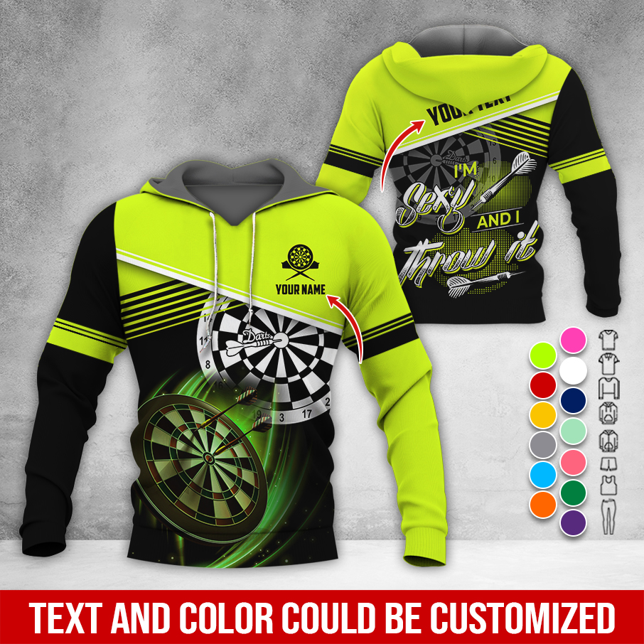 Personalized Name & Text Darts Premium Hoodie, I'm Sexy And I Throw It Darts Hoodie, Perfect Gift For Darts Lovers, Friend, Family