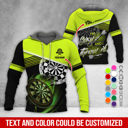Personalized Name & Text Darts Premium Hoodie, I'm Sexy And I Throw It Darts Hoodie, Perfect Gift For Darts Lovers, Friend, Family