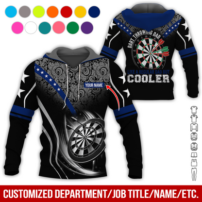 Customized Name Darts Tropical Pattern Hoodie, Like A Regular Dad But Cooler Hoodie, Perfect Gift For Darts Lovers, Darts Player