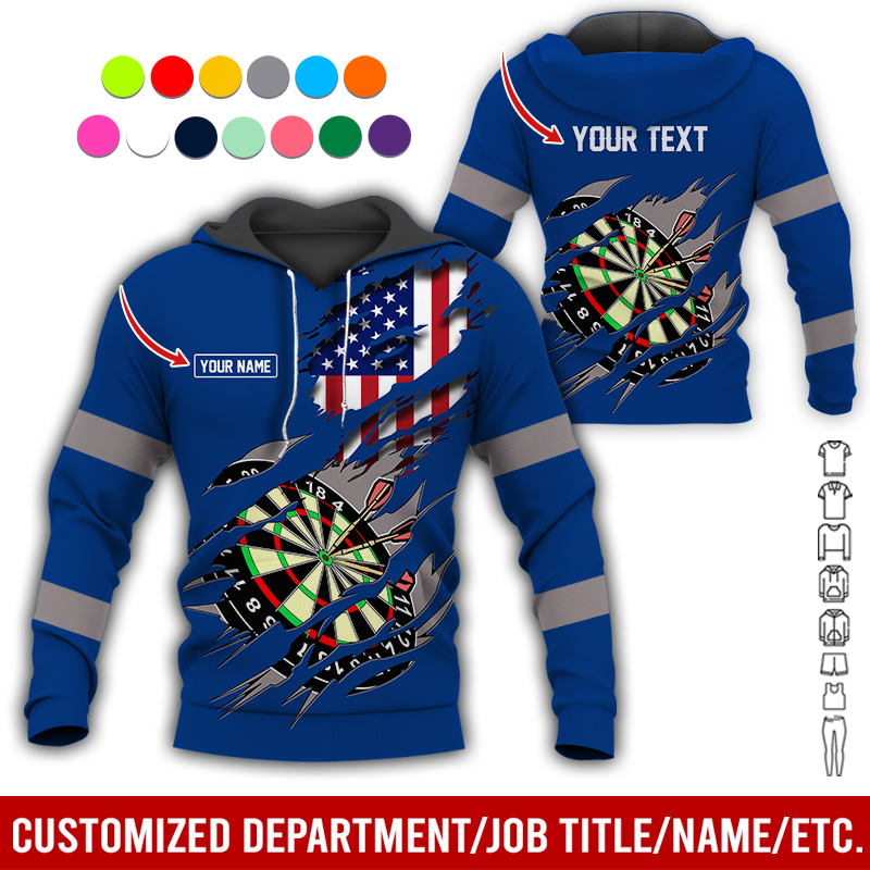 Personalized Darts American Flag Premium Hoodie, Customized Name & Text Darts Hoodie, Perfect Gift For Darts Lovers, Friend, Family