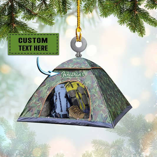 Custom Camping Acrylic Christmas Ornament, Personalized Camping Backpacking Tourism Acrylic Ornament For Camping Lover,Christmas,New Year