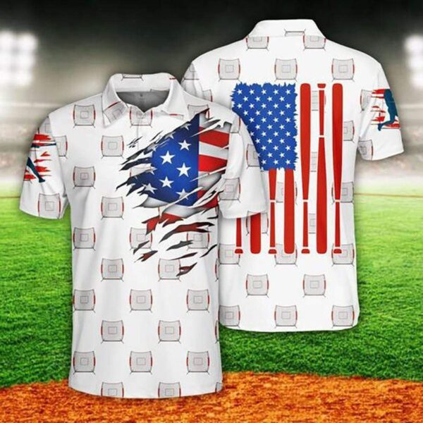 Baseball Men Polo Shirt, Baseball American Flag Polo Shirt For Men, Perfect Polo Shirt For Baseball Lovers