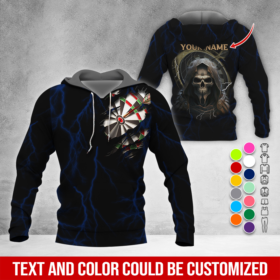 Customized Name Darts Skull Premium Hoodie, Lightning & Death Darts Hoodie, Perfect Gift For Darts Lovers, Darts Player