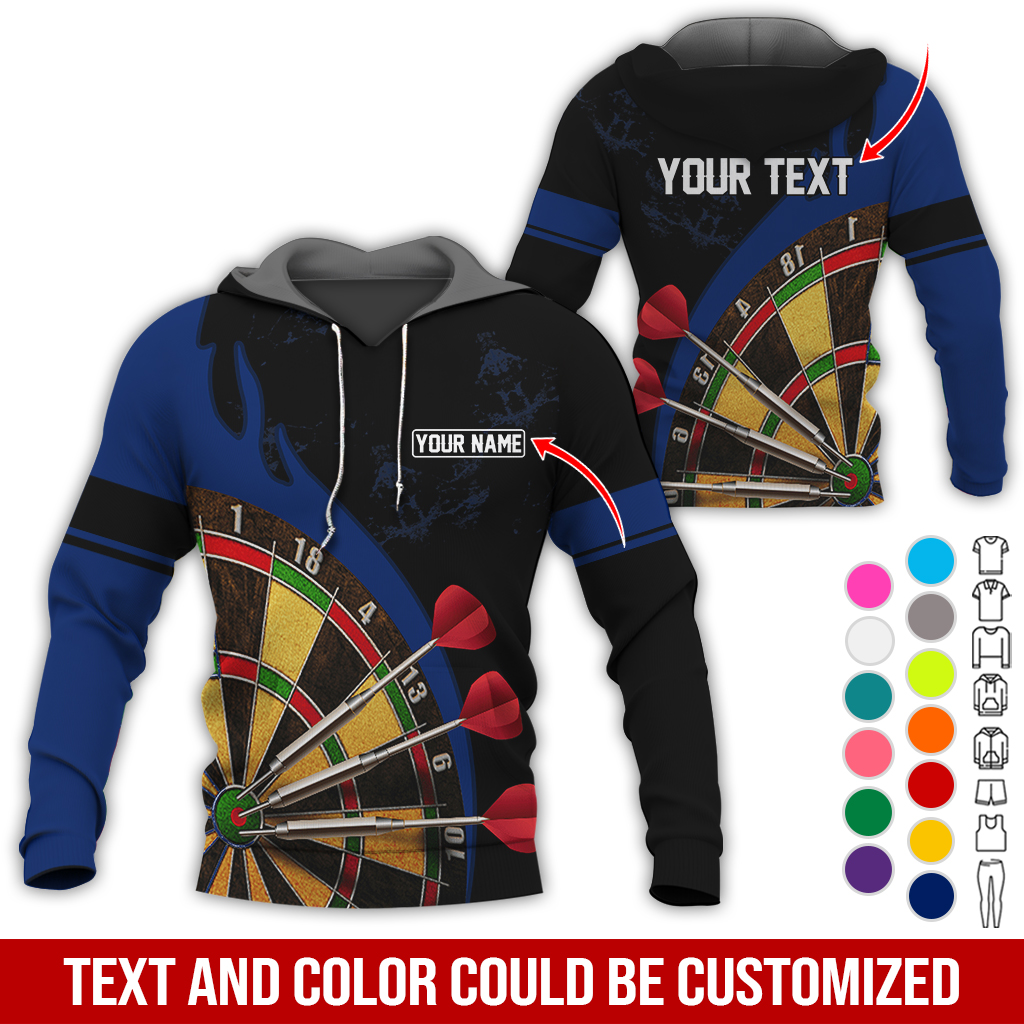 Customized Name & Text Darts Premium Hoodie, Darts & Fire Pattern Hoodie, Perfect Gift For Darts Lovers, Darts Player