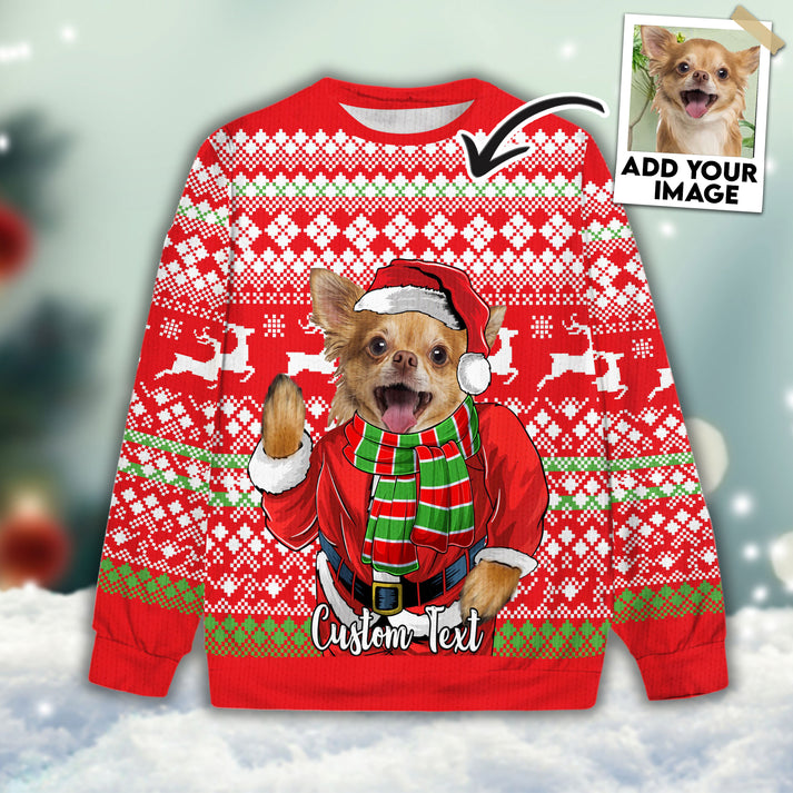 Custom Ugly Christmas Sweater - Personalized Pet Photo Sweater, Funny Sweater Custom Santa Claus Red Color, Perfect Gift For Dog Lovers, Friend, Family