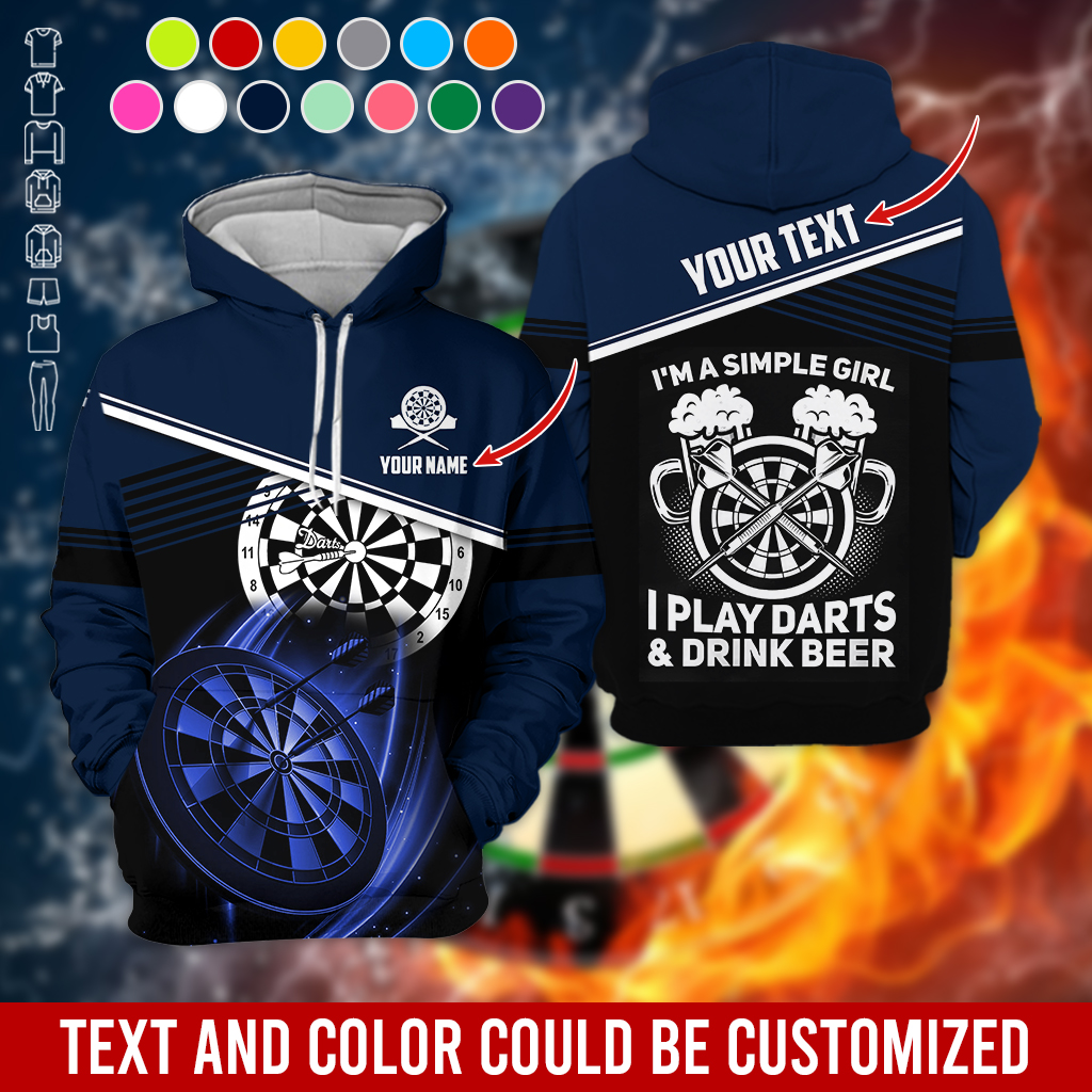 Customized Name & Text Darts Premium Hoodie, I'm A Simple Girl Darts Hoodie, Perfect Gift For Darts Lovers, Darts Player