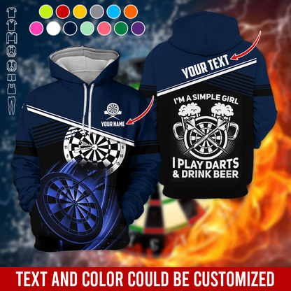 Customized Name & Text Darts Premium Hoodie, I'm A Simple Girl Darts Hoodie, Perfect Gift For Darts Lovers, Darts Player