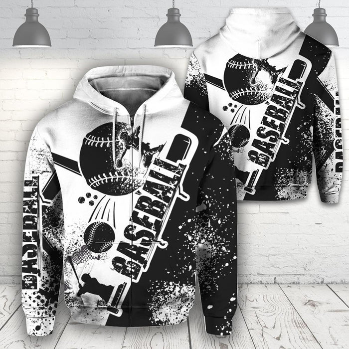 Baseball Premium Zip Hoodie, Awesome Baseball Art Black & White For Men And Women, Perfect Outfit For Christmas New Year Autumn Winter