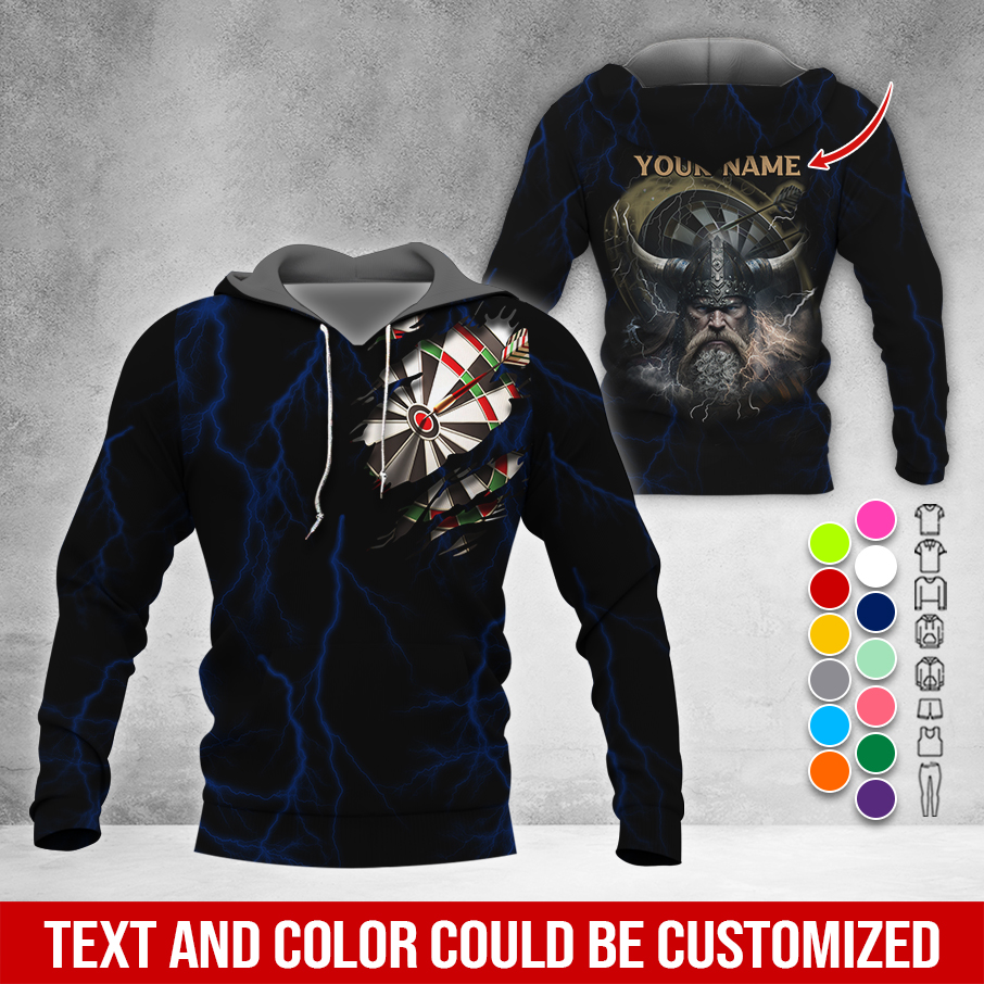 Customized Name Darts Premium Hoodie, Viking Men & Lightning Darts Hoodie, Perfect Gift For Darts Lovers, Friend, Family