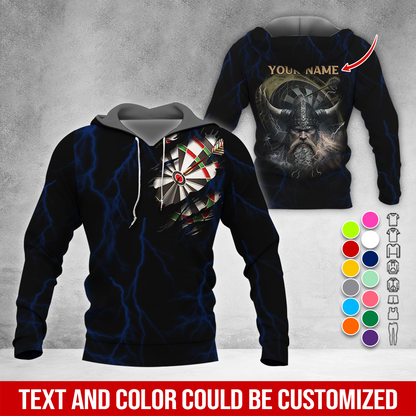 Customized Name Darts Premium Hoodie, Viking Men & Lightning Darts Hoodie, Perfect Gift For Darts Lovers, Friend, Family