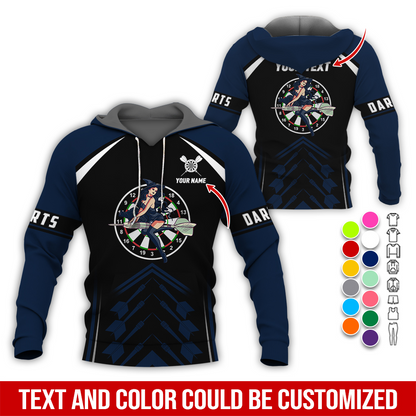 Personalized Name & Text Darts Premium Hoodie, Witch Riding Broom & Darts Hoodie, Perfect Gift For Darts Lovers, Friend, Family