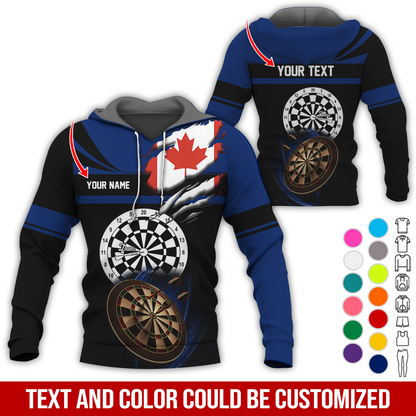 Customized Name & Text Darts Premium Hoodie, Canada Flag Pattern Darts Hoodie, Perfect Gift For Darts Lovers, Friend, Family