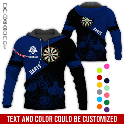 Customized Name Darts Skull Premium Hoodie, Skeleton Playing Darts Pattern Hoodie, Perfect Gift For Darts Lovers, Friend, Family