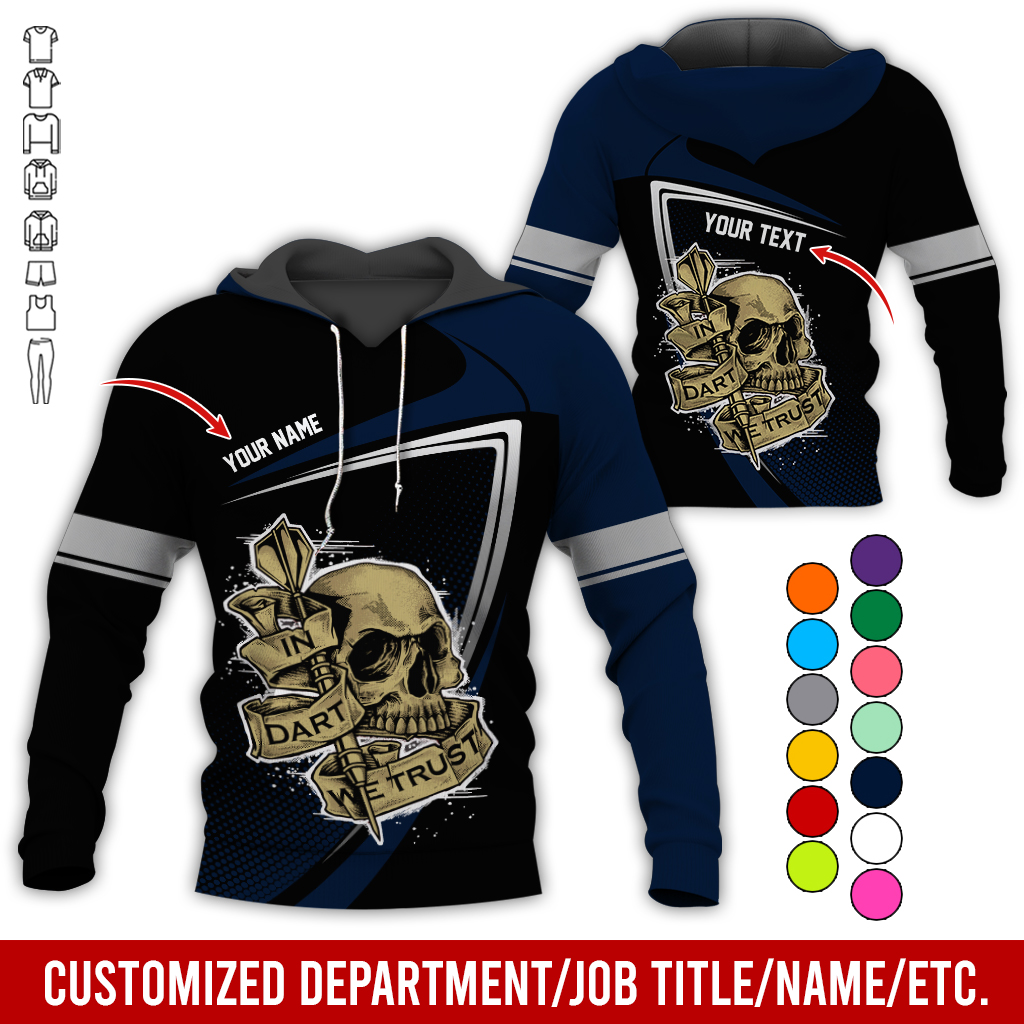 Customized Name & Text Darts Premium Skull  Hoodie, In Dart We Trust Hoodie For Men & Women - Gift For Darts Lovers, Friend, Family