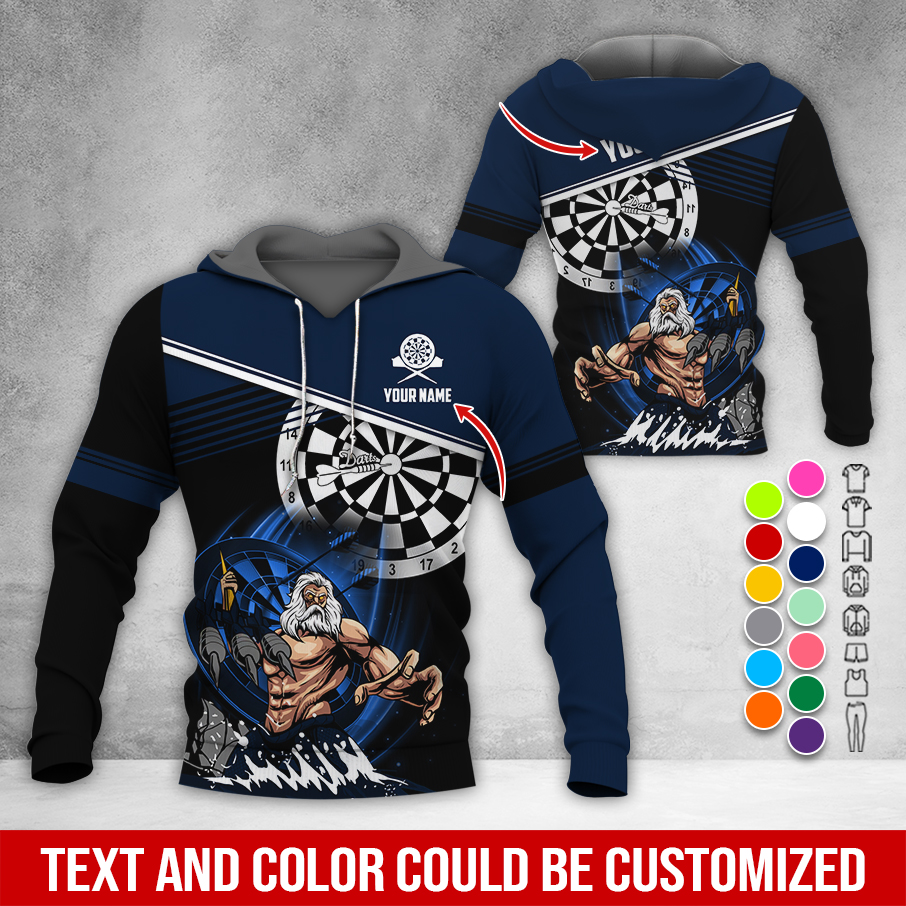 Customized Name & Text Darts Premium Hoodie, Poseidon Pattern Darts Hoodie, Perfect Gift For Darts Lovers, Darts Player