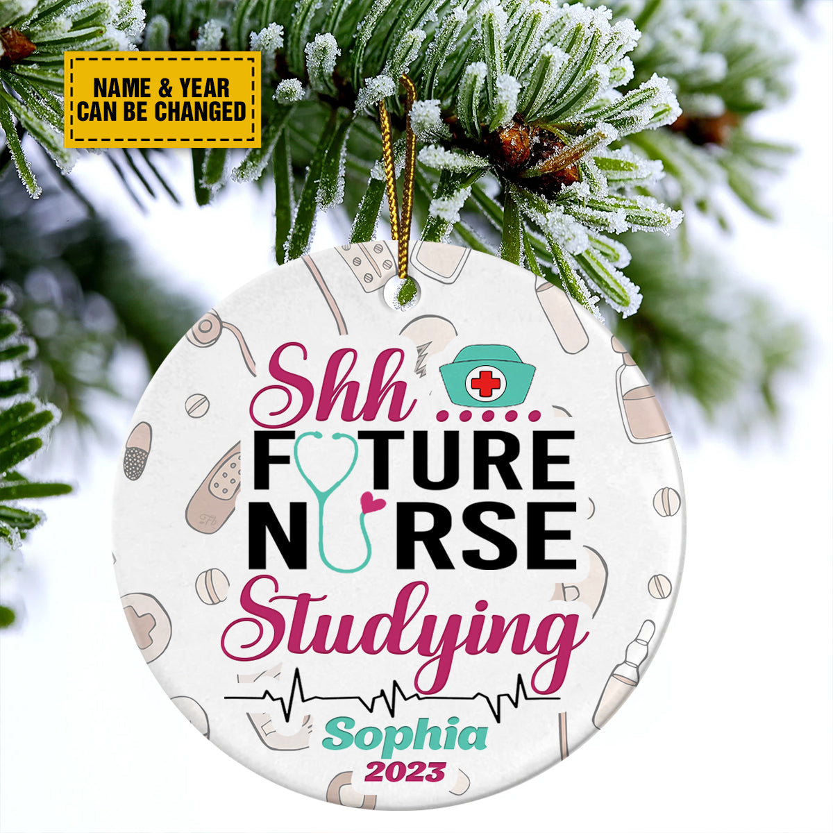 Nurse Ceramic Christmas Ornament - 2023 Future Nurse Studying Circle Ceramic Ornament, Gift For Christmas, Holiday Decor