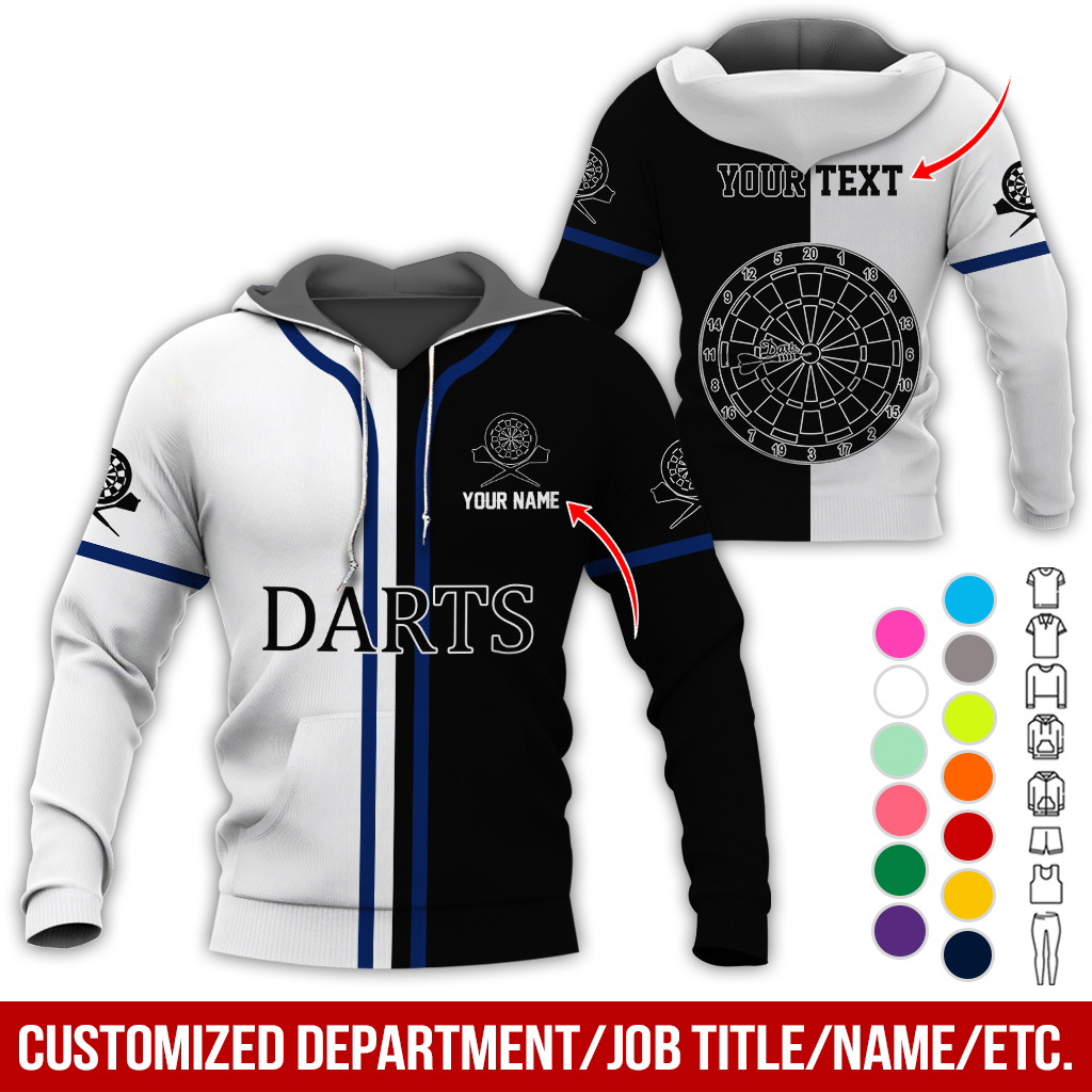 Personalized Name & Text Darts Premium Hoodie, Black & White Hoodie, Perfect Gift For Darts Lovers, Darts Player