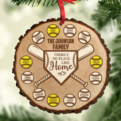 Custom Baseball Wooden Ornament, Personalized There's No Place Like Home Wooden Ornament - Perfect Gift For Baseball Lover, Christmas, New Year