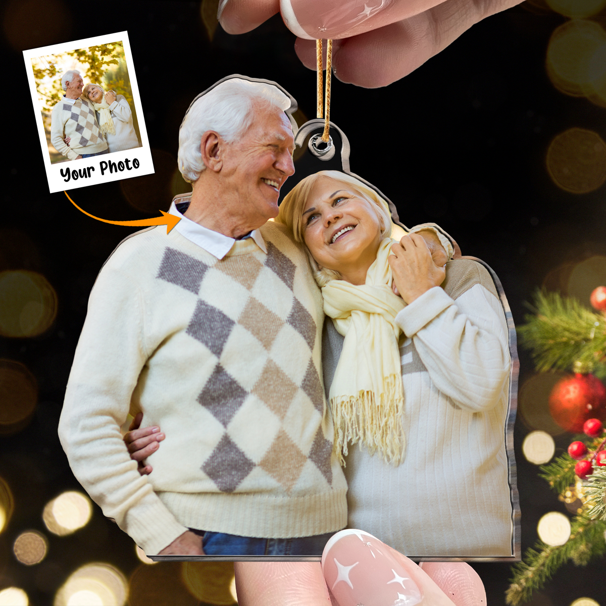 Personalized Acrylic Old Couple Photo Ornament, Custom Great Memories Of Old Couple Photo Acrylic Ornament For Christmas, Best Gift For Family