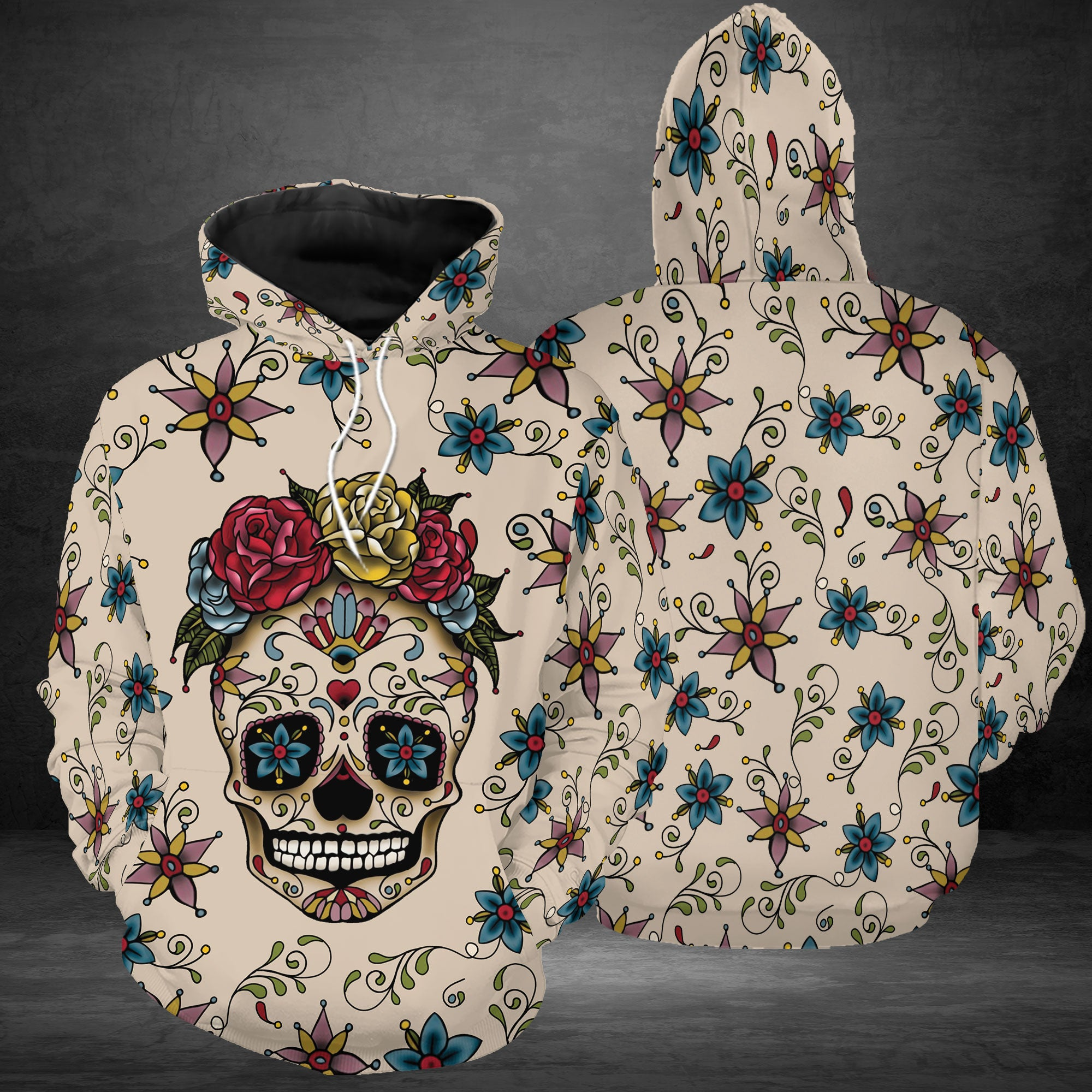 Skull Flower Pullover Premium Hoodie, Perfect Outfit For Men And Women On Christmas New Year Autumn Winter