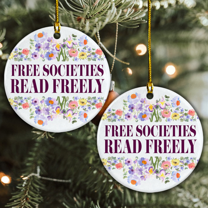 Librarian Ceramic Christmas Ornament - Free Societies Read Freely  Circle Ceramic Ornament, Perfect Gift For Christmas, Holiday Decor