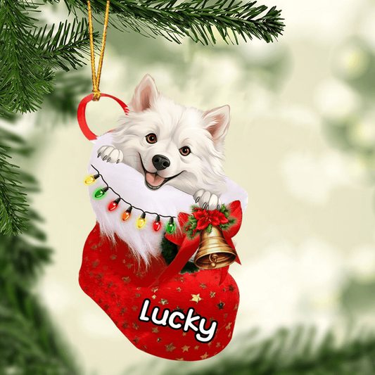 Custom Dog Acrylic Christmas Ornament, Personalized American Eskimo in Christmas Stocking Acrylic Ornament for Dog Lover, New Year