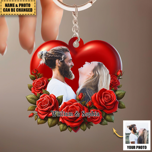 Personalized Couple Acrylic Keychain - Lovely Couple Customized Rose Acrylic Keychain - Perfect Valentine Gift For Couple