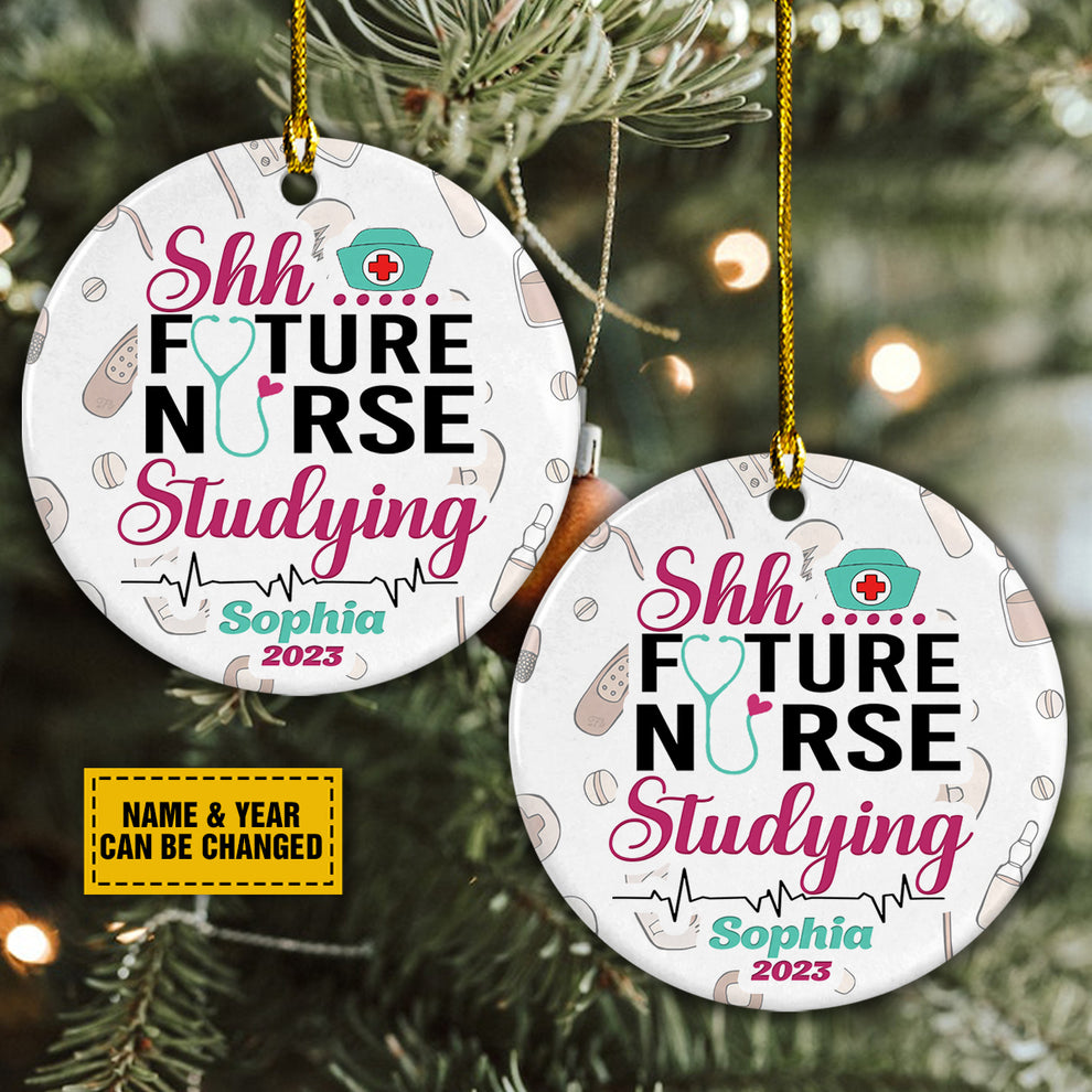 Nurse Ceramic Christmas Ornament - 2023 Future Nurse Studying Circle Ceramic Ornament, Gift For Christmas, Holiday Decor