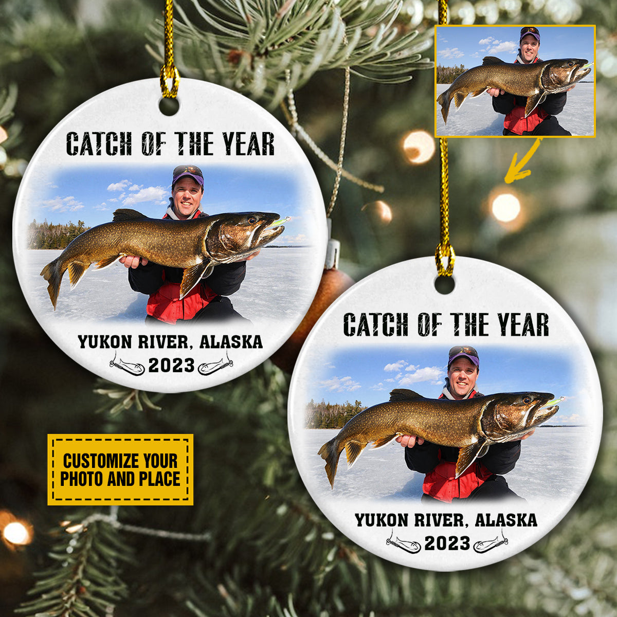 Personalized Fishing Ceramic Christmas Ornament - Custom Photo Catch Of The Year Ceramic Ornament, Gift For Fishing Lover, Holiday Decor