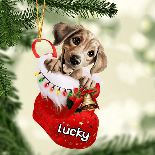 Custom Dog Acrylic Christmas Ornament, Personalized Baby Sloughi Dog In Stocking Christmas Acrylic Ornament for Dog Lover, New Year