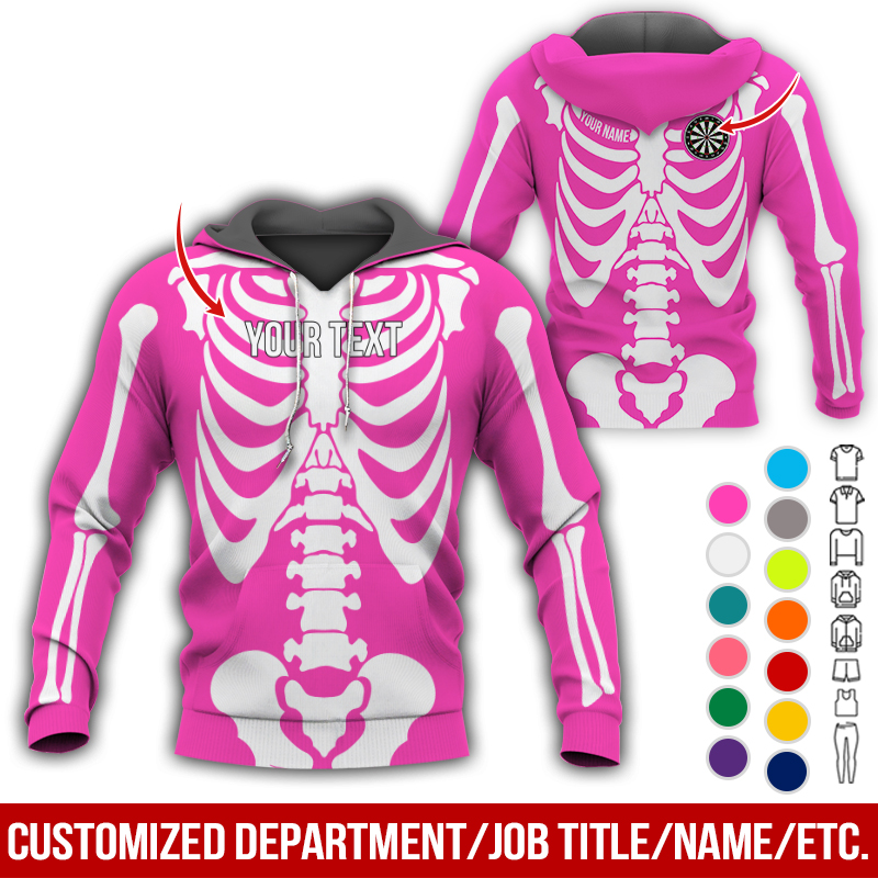 Personalized Skeleton Darts Premium Hoodie, Customized Name & Text Darts Hoodie, Perfect Gift For Darts Lovers, Darts Player