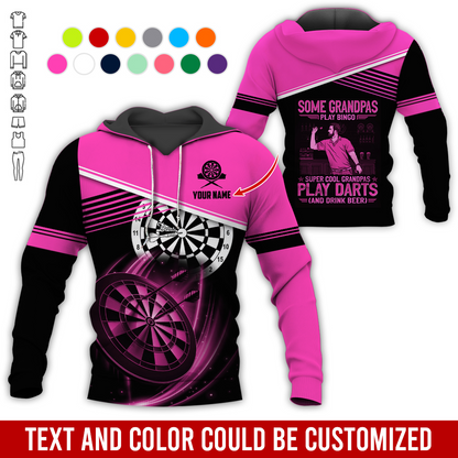 Customized Name & Text Darts Grandpa Premium Hoodie, Super Cool Grandpas Play Darts & Drink Beer Hoodie - Gift For Darts Lovers, Darts Players