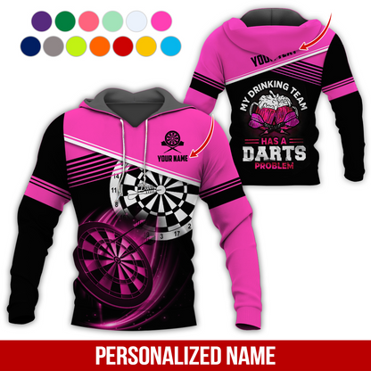 Customized Name & Text Darts Skull Premium Hoodie, My Drinking Team Has Darts Problem Hoodie, Perfect Gift For Darts Lovers, Darts Player