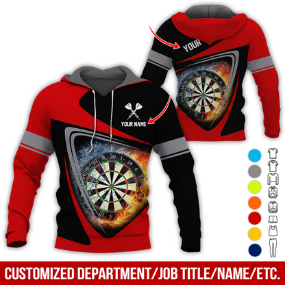 Customized Name & Text Darts Premium Hoodie, Fire & Water Dartboards Pattern Hoodie, Perfect Gift For Darts Lovers, Darts Player