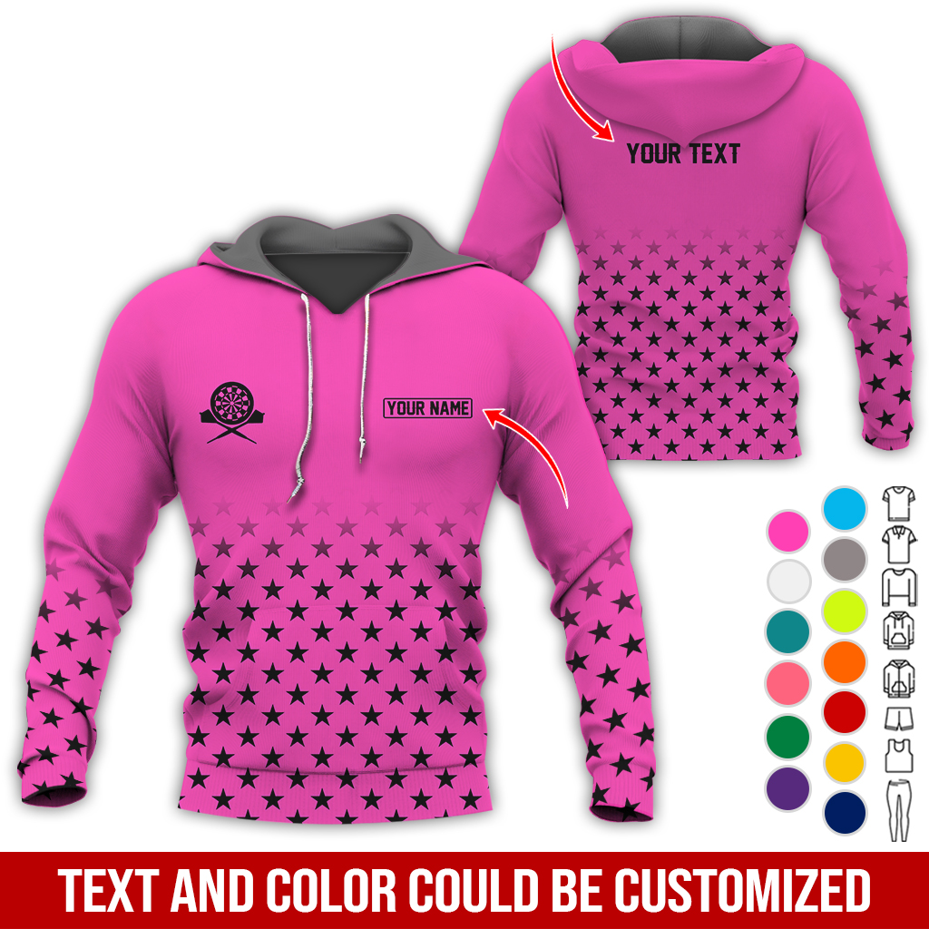 Customized Name & Text Darts Premium Hoodie, Black Stars Pattern Darts Hoodie, Perfect Gift For Darts Lovers, Darts Player