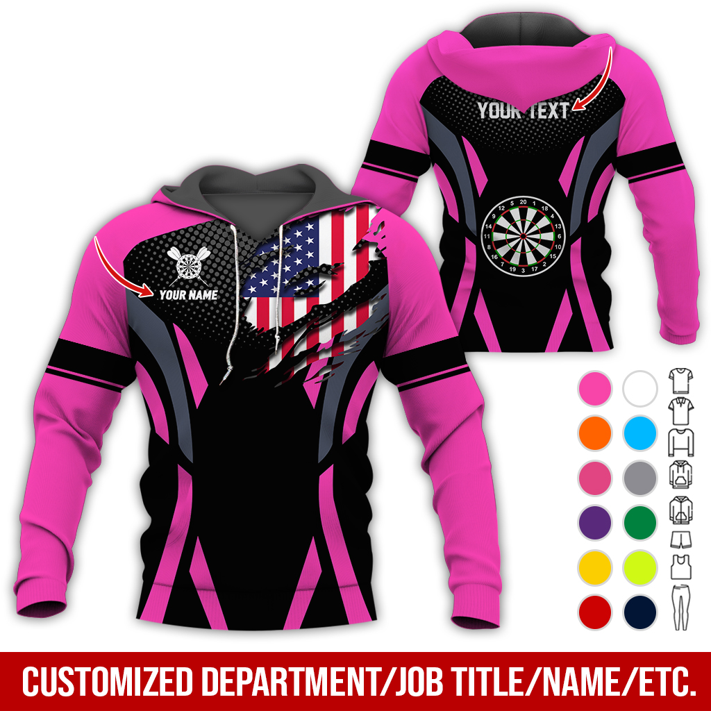 Personalized American Flag Darts Premium Hoodie, Custom Name & Text Darts Hoodie, Perfect Gift For Darts Lovers, Friend, Family