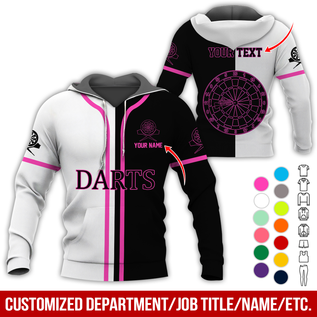 Personalized Name & Text Darts Premium Hoodie, Black & White Hoodie, Perfect Gift For Darts Lovers, Darts Player